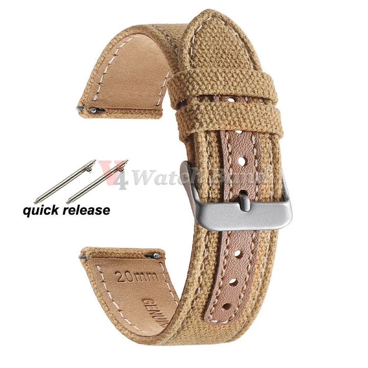 Genuine Leather & Nylon Watch Band 20–22mm (Quick Release, Vintage Weave)