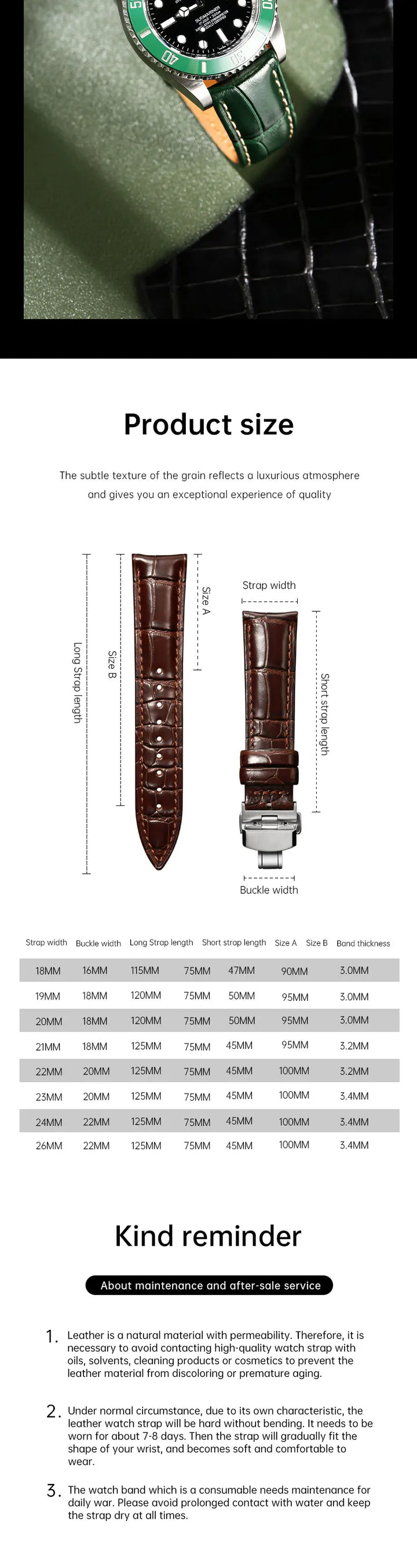 Maikes Luxury Brand Leather Watch Straps 20mm 21mm 22mm Accessories Watchbands Braceletes For Rolex Breitling Omega Watch Bands