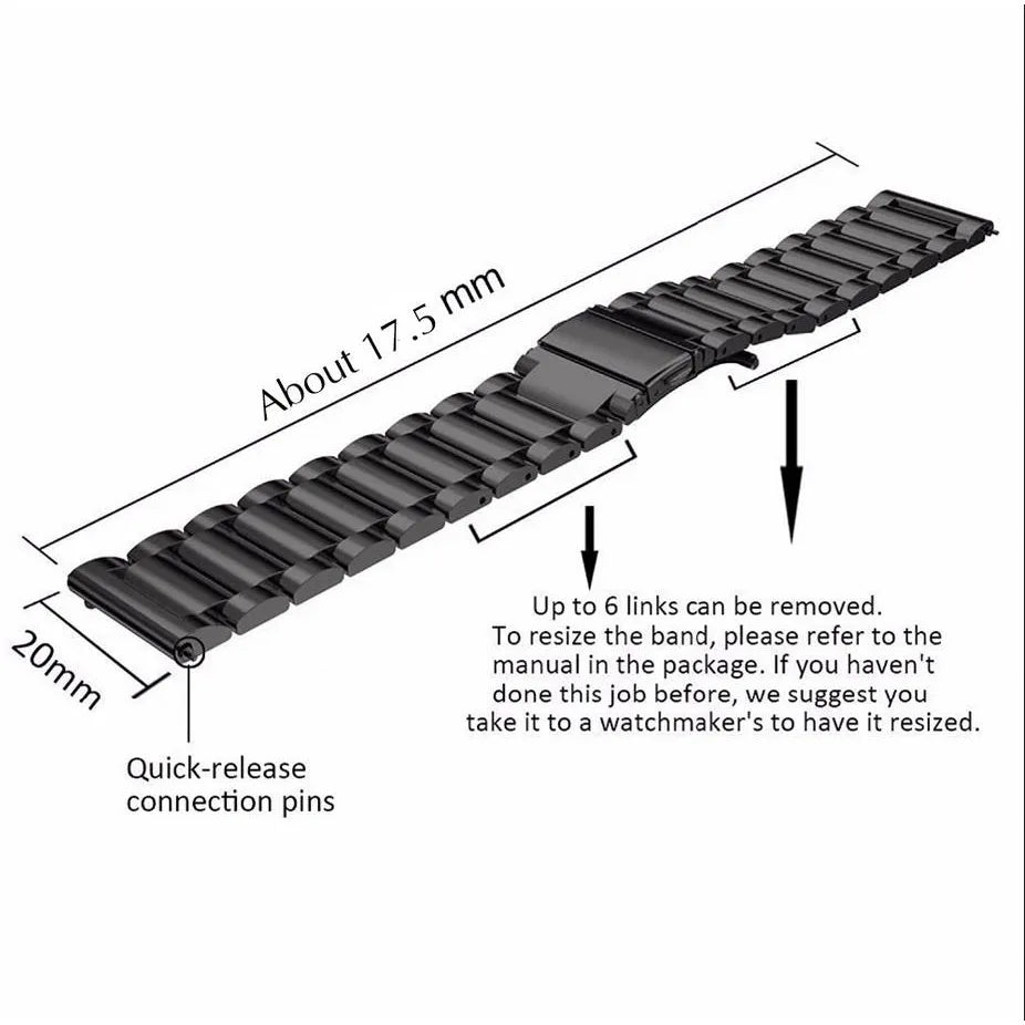 Full Stainless Steel Watch Band 18–24mm for Samsung Gear & Huawei GT