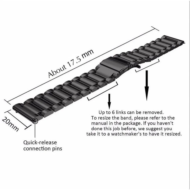 Full Stainless Steel Watch Band 18–24mm for Samsung Gear & Huawei GT