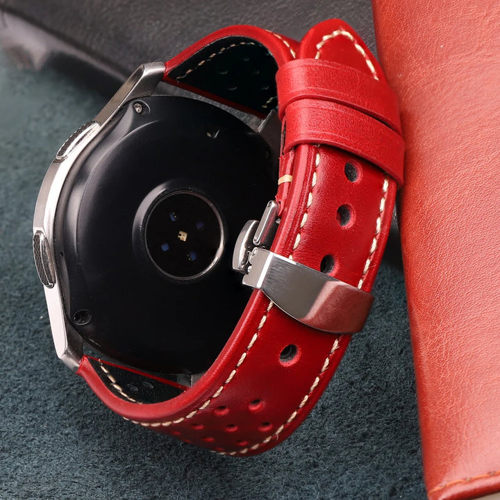 Breathable Genuine Leather Watchband with Deployment Clasp  20mm 22mm 24mm Comfortable Soft Watch Strap