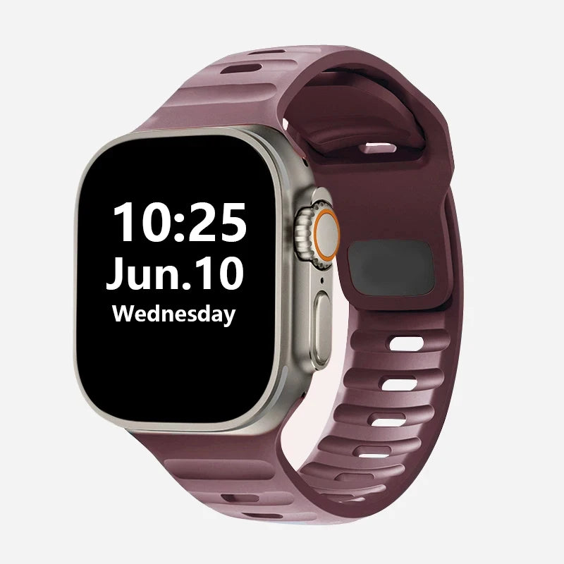 Silicone Rubber Apple Watch Band 38–49mm for iWatch Series 3–8 & Ultra