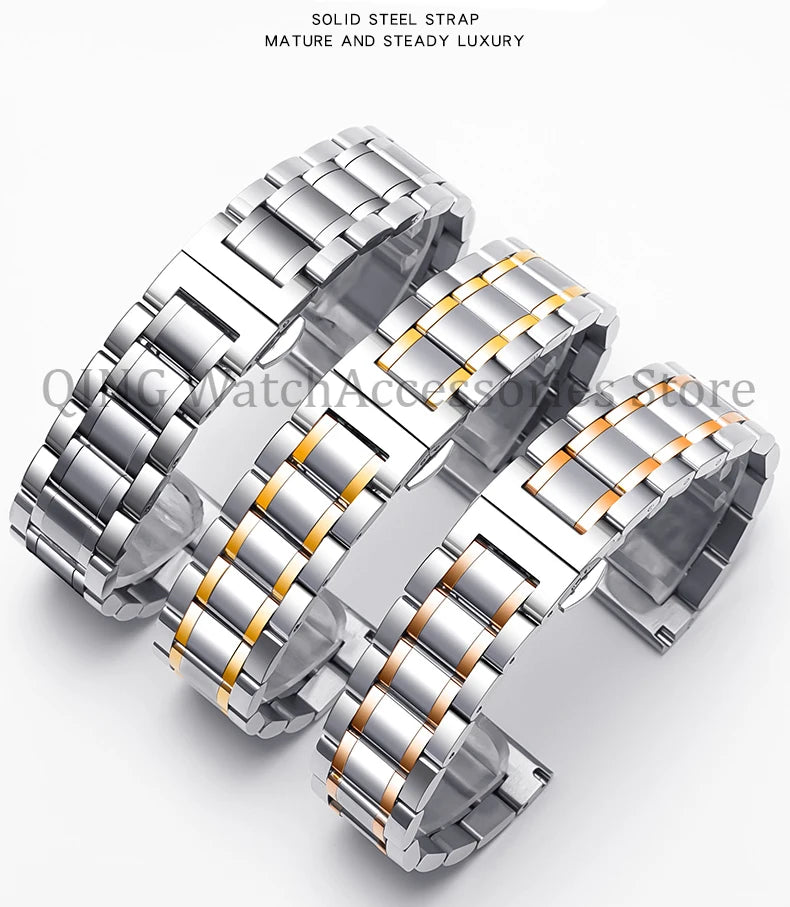 Arc Flat-End Stainless Steel Watchband – Universal, 12–24mm, Butterfly Clasp