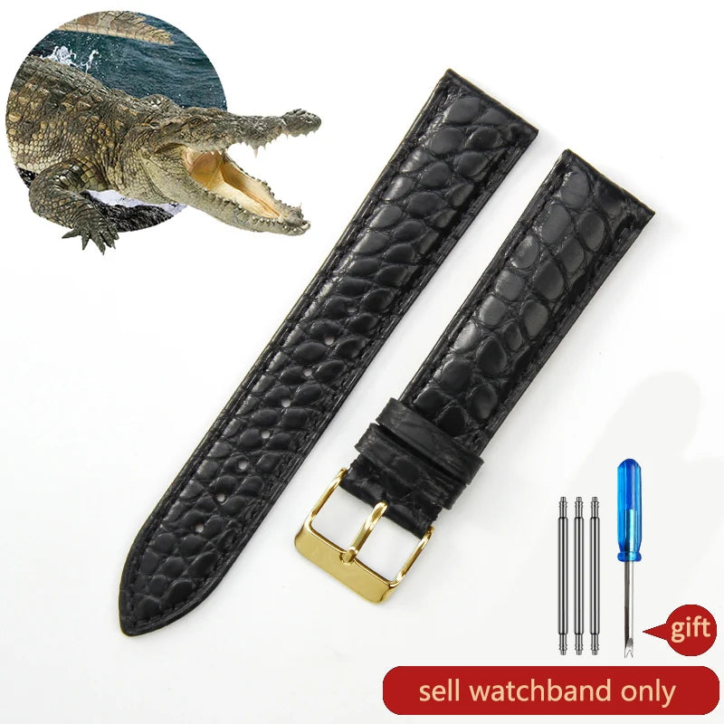 Crocodile Skin Genuine Leather Watch Band with Needle & Butterfly Buckle for