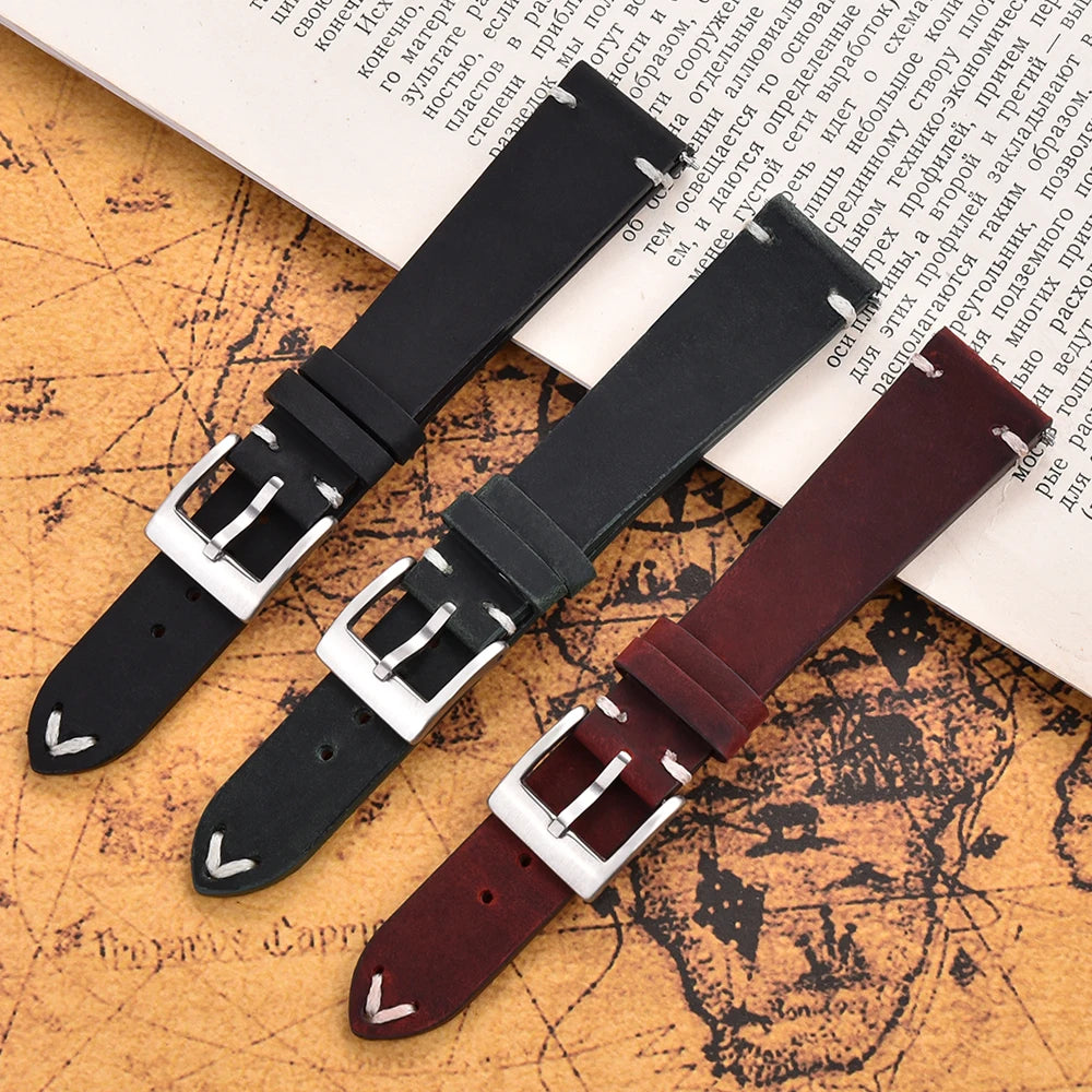 Crazy Horse Vintage Leather Quick-Release Watch Strap (18-22mm)