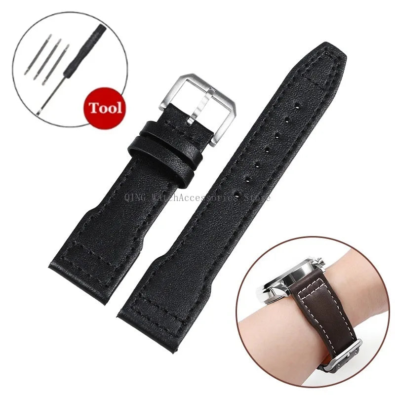 Genuine Cowhide Leather Strap for IWC Pilot – 20/21/22mm, Folding Buckle