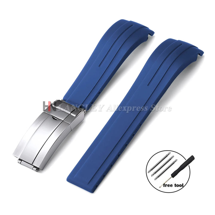 Curved Rubber Watch Strap for Rolex Oysterflex – 20–22mm, Waterproof