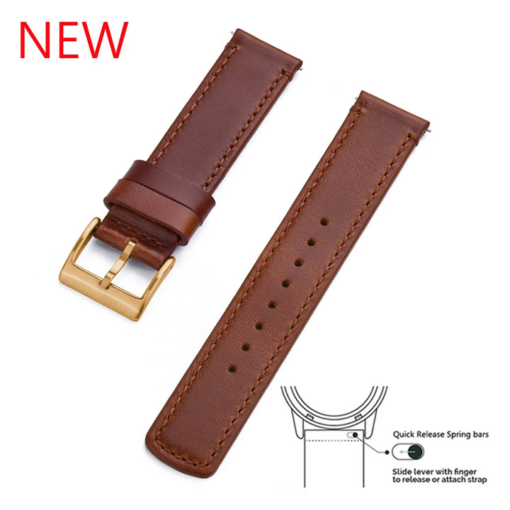JUELONG Premium Leather Watch Strap 20mm 22mm With Quick Release Watch Bands Black Silver Buckle For Men's Watches Accessories