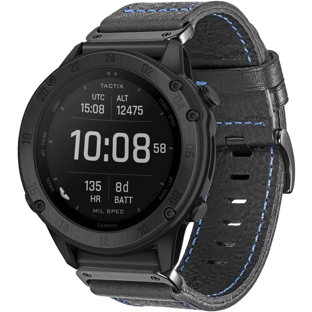 HEMSUT Leather Watch Band for Garmin Fenix, Forerunner & More