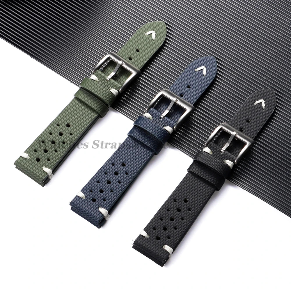 Premium Nylon Sailcloth Watch Strap 18mm 20mm 22mm Band Quick Release Perforated Breathable Watchband for Men's Women Wristbelts