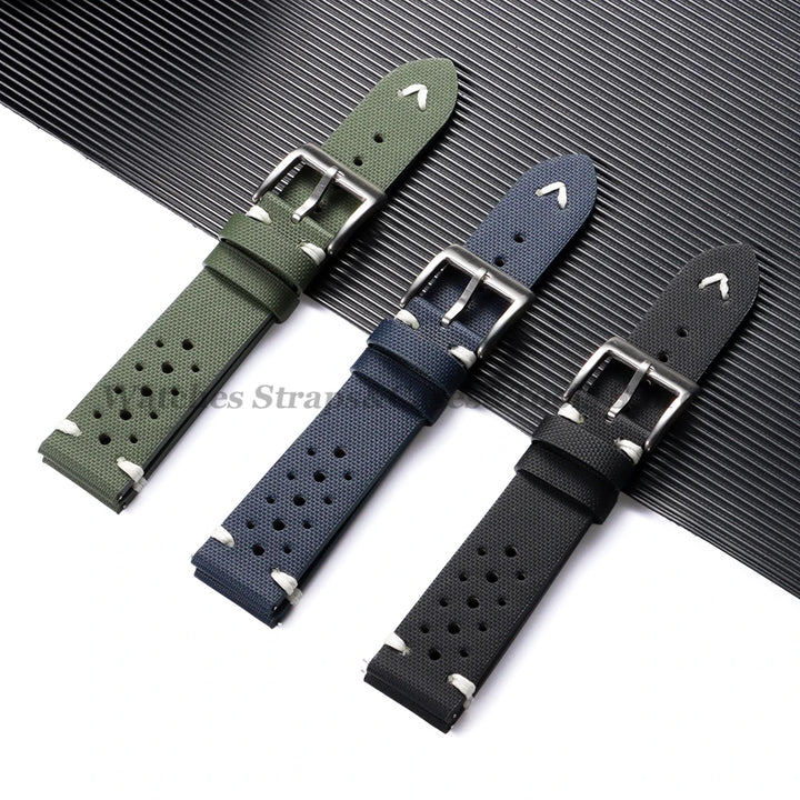 Premium Nylon Sailcloth Watch Strap 18mm 20mm 22mm Band Quick Release Perforated Breathable Watchband for Men's Women Wristbelts