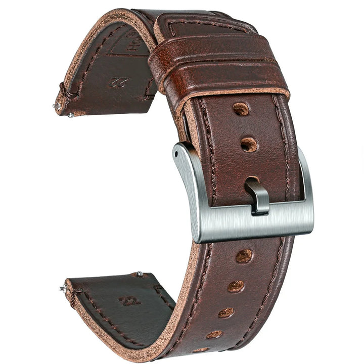 HEMSUT Genuine Horween Leather Watch Strap – Quick Release, 18–24mm Vintage Band for Men