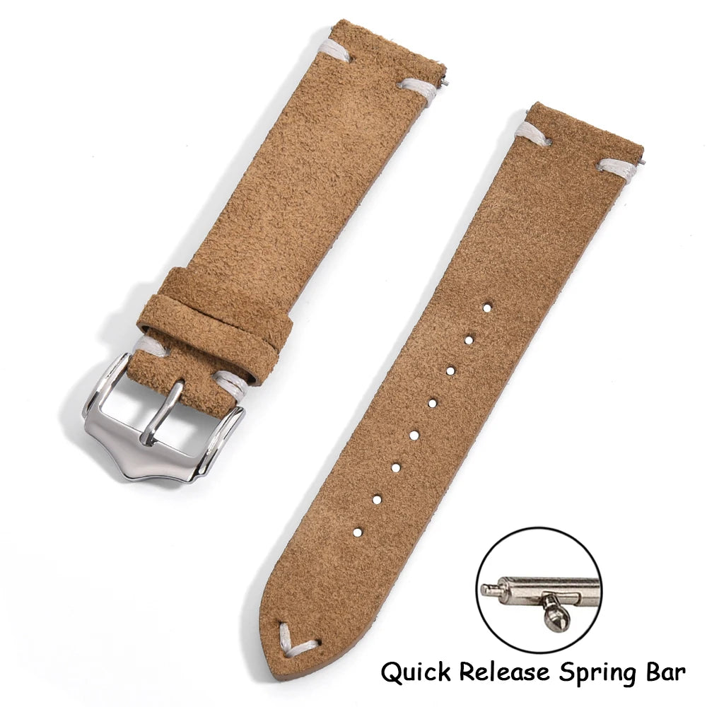 Vintage Suede Leather Watch Strap – 20-22mm Quick Release