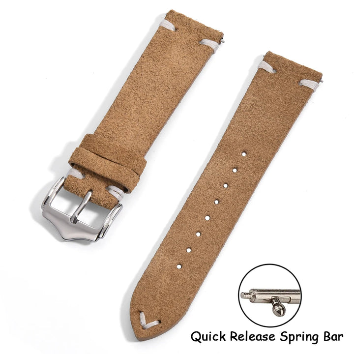 Vintage Suede Leather Watch Strap – 20-22mm Quick Release