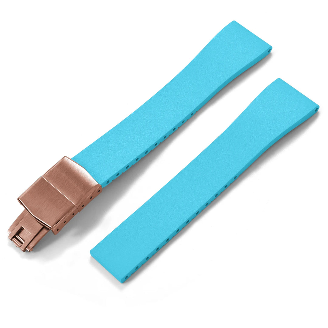 JUELONG CTS FKM Rubber Watch Strap 16–22mm Quick Release with Rose Gold Butterfly Buckle