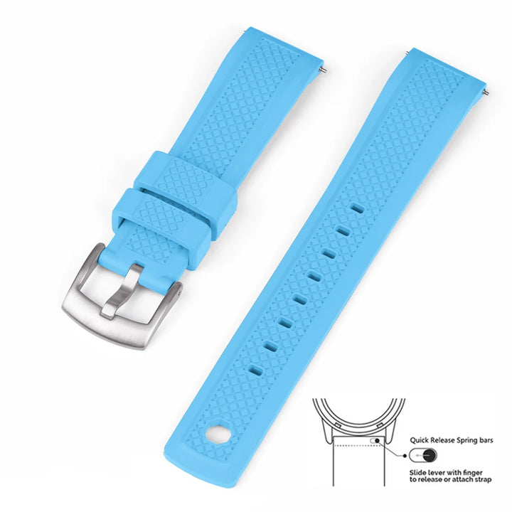 Quality Vulcanized FKM Rubber Watch Strap 20mm 22mm Black Blue Wristband Slide Keeper Ring With Quick Release Sport Watchband