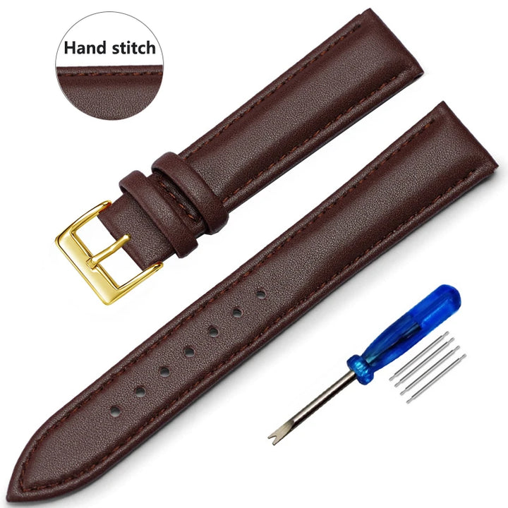 Genuine Leather Watch Strap – Smooth Finish (SS Buckle, 12–22mm)