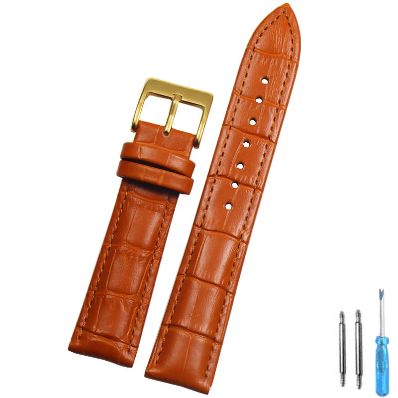 Genuine Leather Watch Strap – 14–24mm with Steel Buckle & Tool