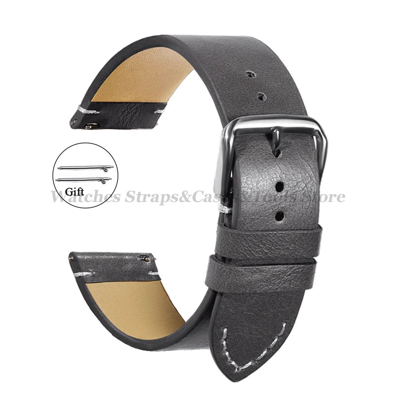 Vintage Leather Watch Strap – 18–24mm, Soft Quick-Release for Omega & Huawei GT4