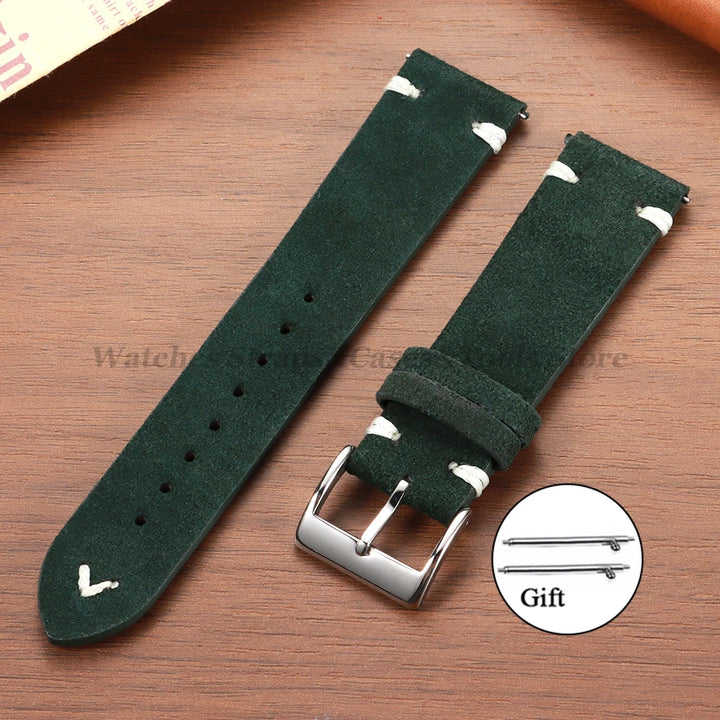 Suede Leather Vintage Watch Strap – 18/20/22mm, Blue Quick-Release