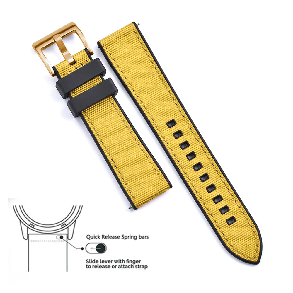 Premium Hybrid FKM Nylon Watch Band Quick Release Rubber Watch Strap 20mm 22mm Watch Strap Watch Replacement Watchband