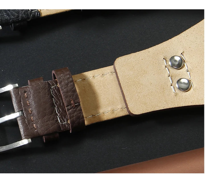Genuine Leather Watch Strap for Fossil 22mm – Black & Brown, Rivet Style