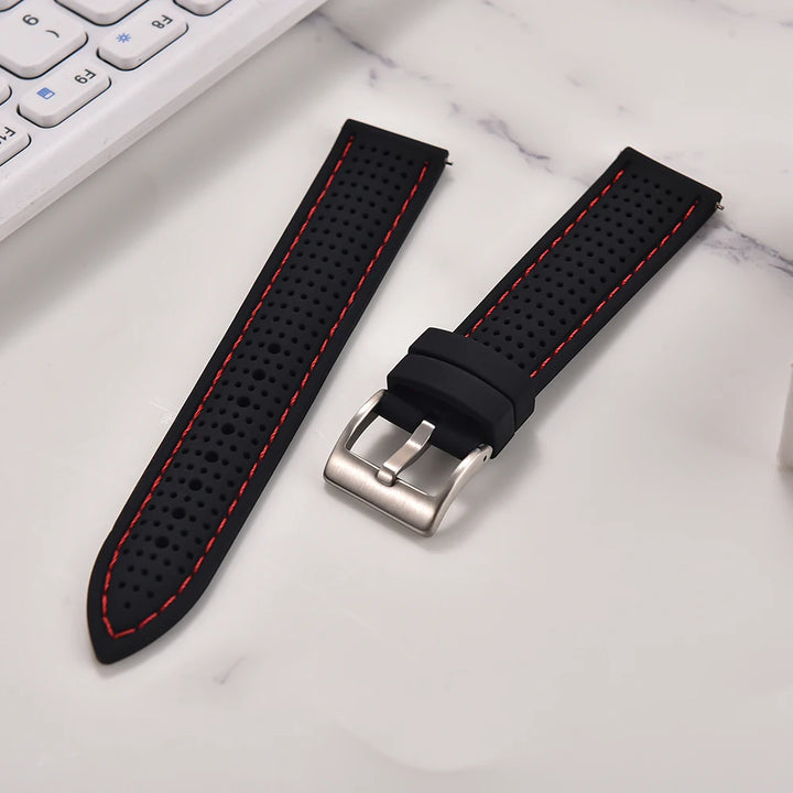JUELONG Premium Porous Design Soft Rubber Watch Strap Perfect Fit Flat End Universal Quick Release Watch Strap 18mm 20mm 22mm