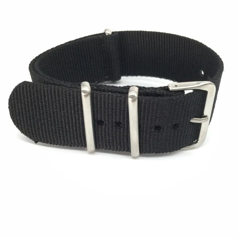 Black Woven Nylon Watch Strap 16–24mm Military Style