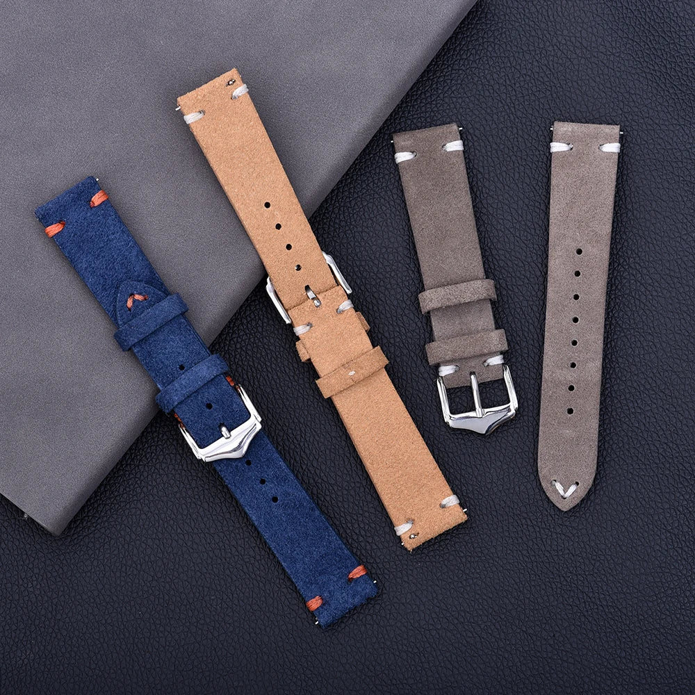 Vintage Suede Leather Watch Strap – 20-22mm Quick Release