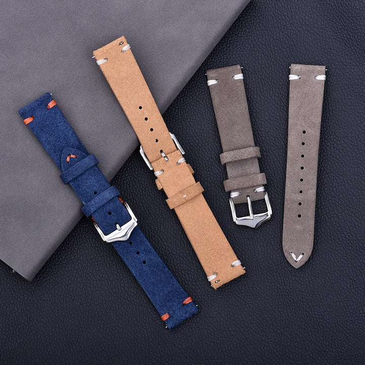 Vintage Suede Leather Watch Strap – 20-22mm Quick Release