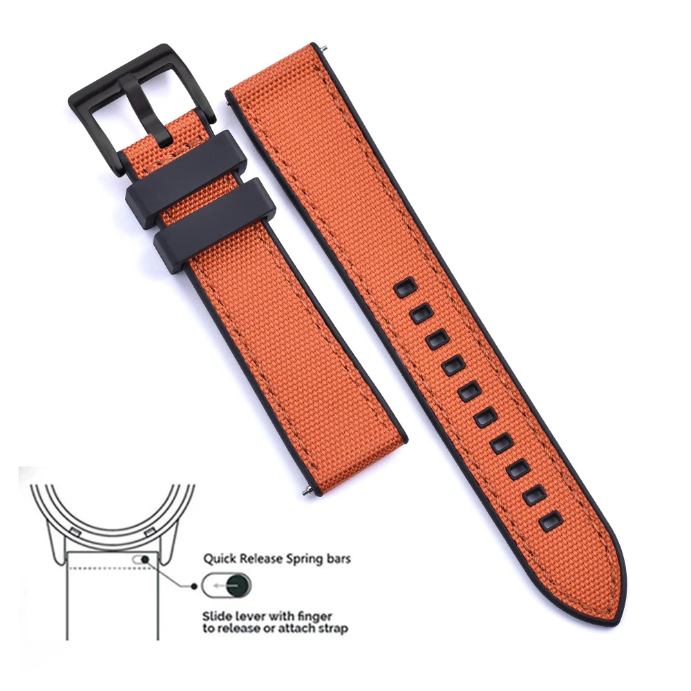 New Design Hybrid FKM Watch Strap 20mm 22mm Fluoro Rubber Canvas Nylon Watchbands Quick Release For Each Brand Diving Watches