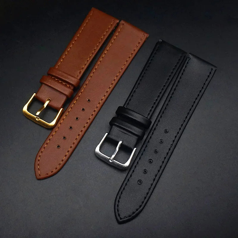Black & Brown PU Leather Watch Strap (12–22mm)