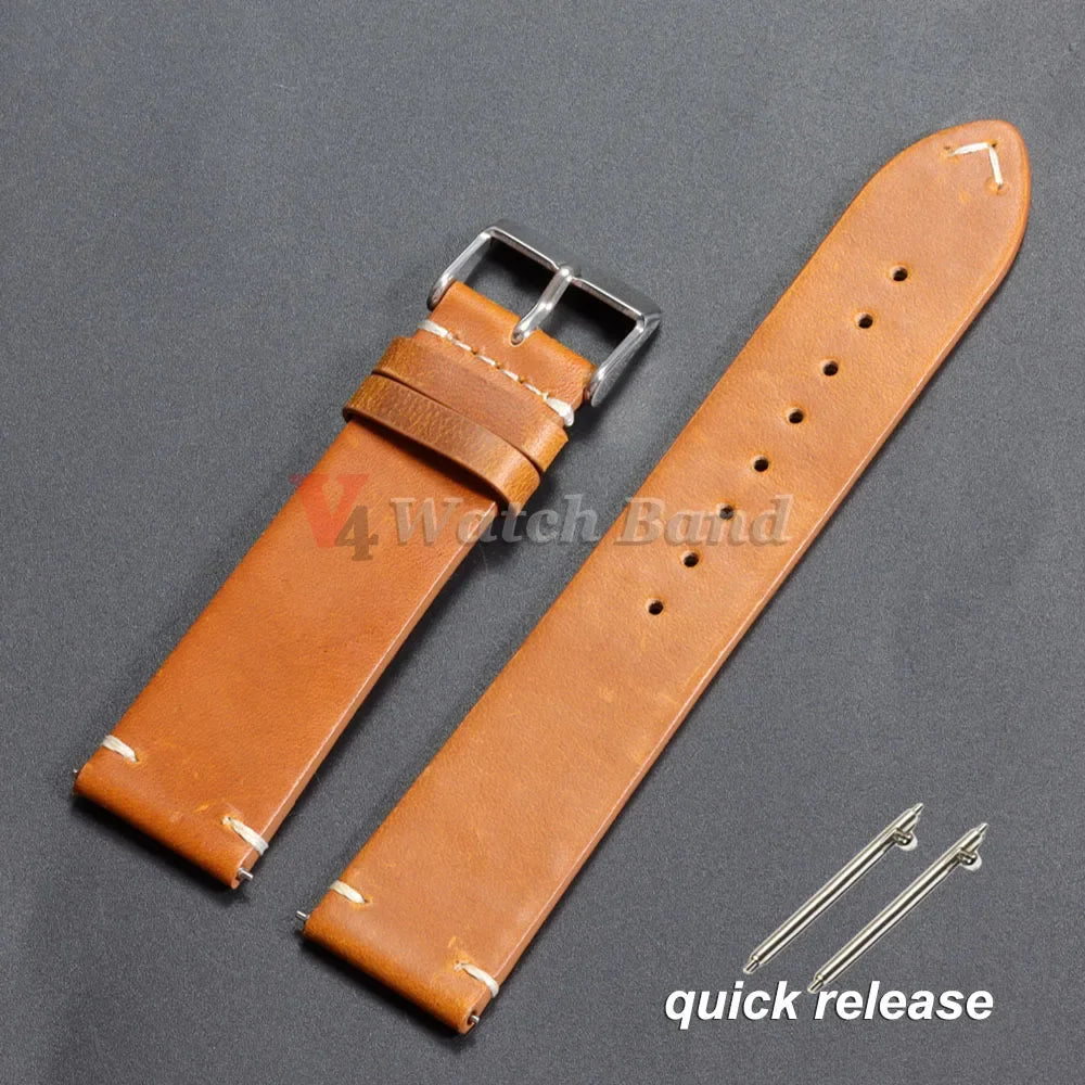 Vintage Oil Wax Leather Watch Strap 18–24mm for Omega & Seiko