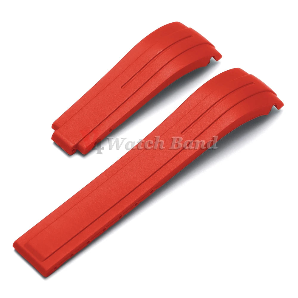 Curved End Rubber Watch Strap 20mm 21mm 22mm for Rolex for Water Ghost Waterproof Silicone Wrist Band Folding Buckle Bracelet