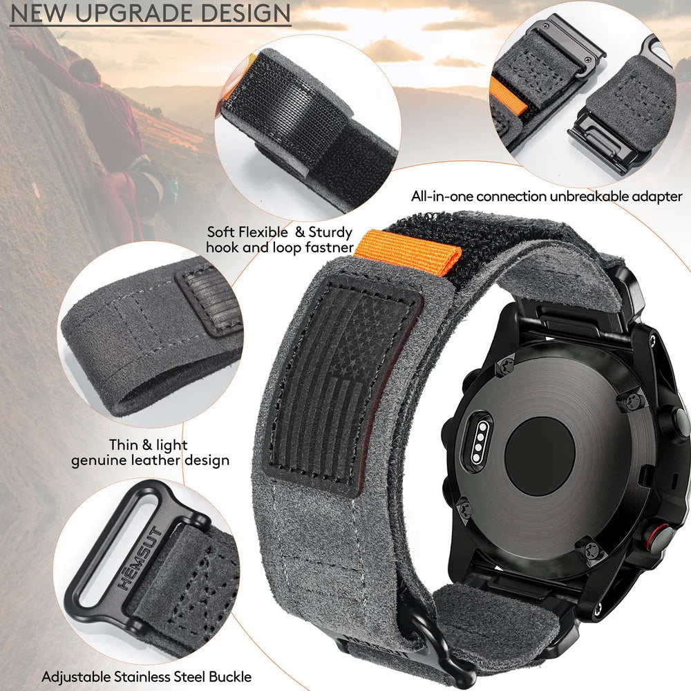 HEMSUT For Garmin Leather Watch Band Quickfit 20 22 26mm Retro Wrist Strap Compatible with Fenix/ Marq/EPIX /Instinct /Tactix