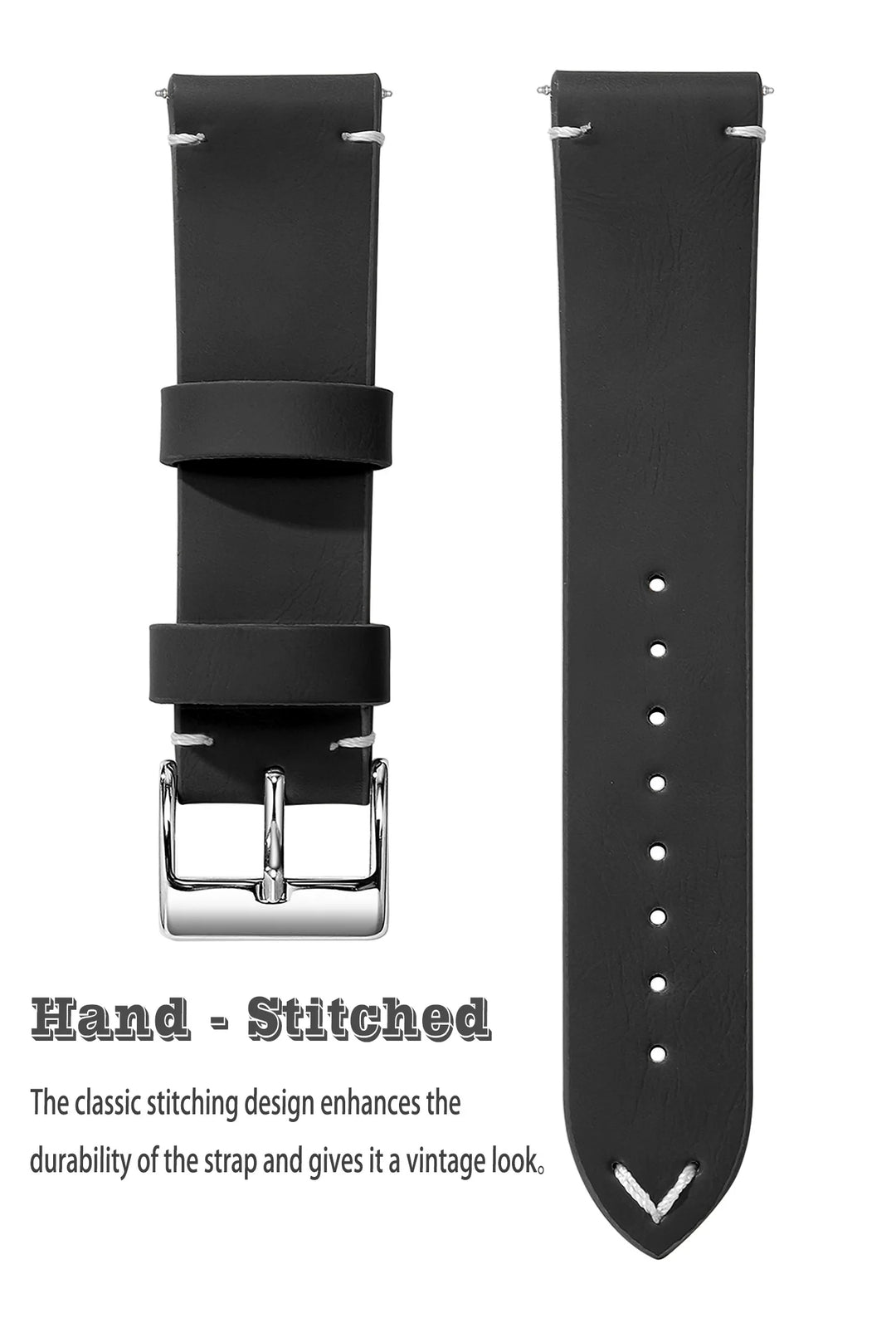 Sport Vintage Leather Watch Band 18–22mm with Stainless Steel Buckle