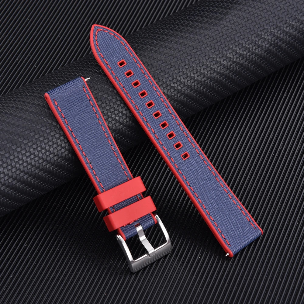 JUELONG New Design FKM Watch Strap 20mm 22mm Quick Release Hybrid Fluoro Rubber Saffiano Leather Watchbands