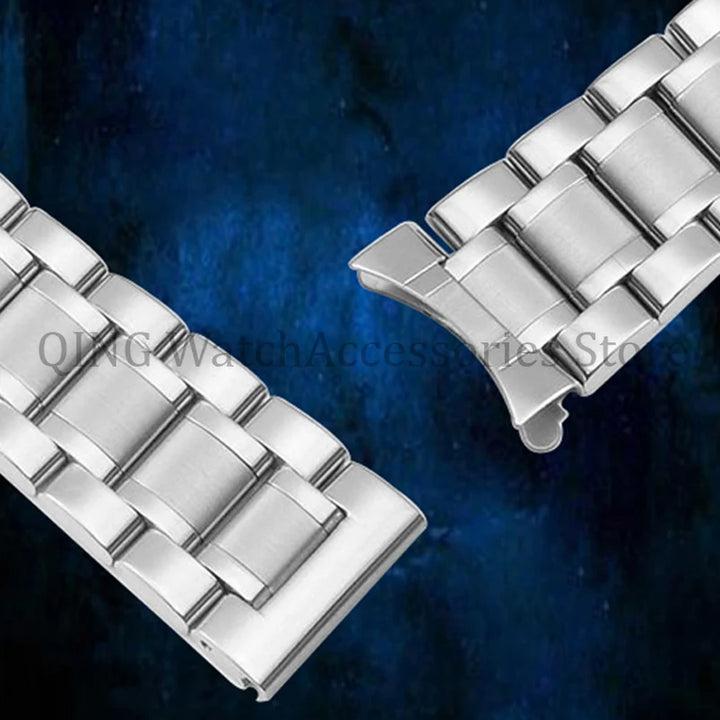 Arc Flat-End Stainless Steel Watchband – Universal, 12–24mm, Butterfly Clasp