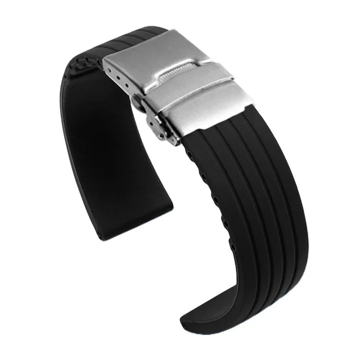 Silicone Rubber Watch Strap with Deployment Buckle (18–24mm)