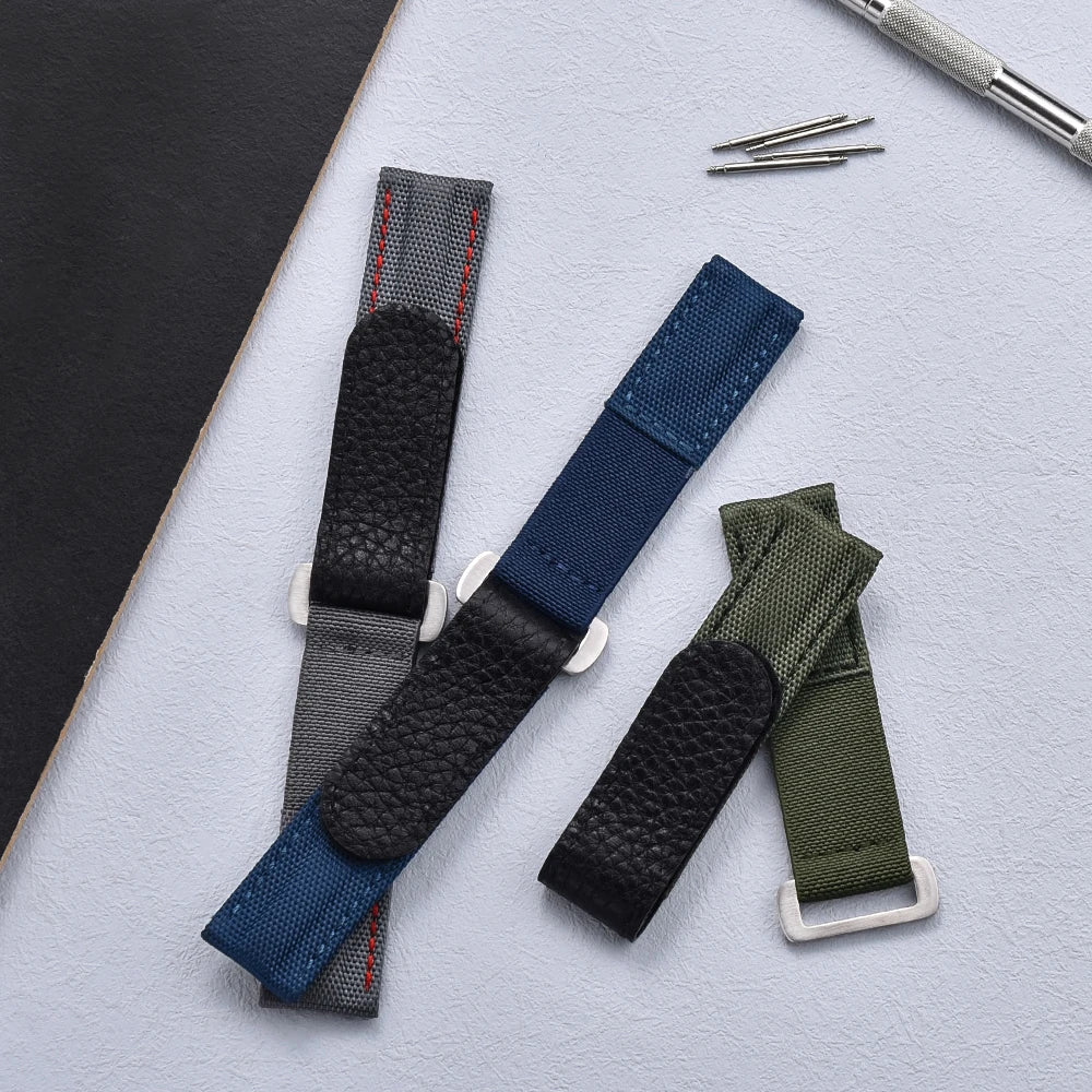 NATOBELT Hook And Loop Adhesive Watch Band Leather Elastic Nylon Sailcloth Watch Strap 20mm Watch Strap Replacement Watchbands