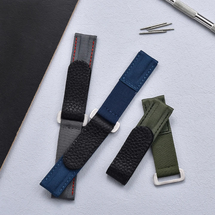 NATOBELT Hook And Loop Adhesive Watch Band Leather Elastic Nylon Sailcloth Watch Strap 20mm Watch Strap Replacement Watchbands