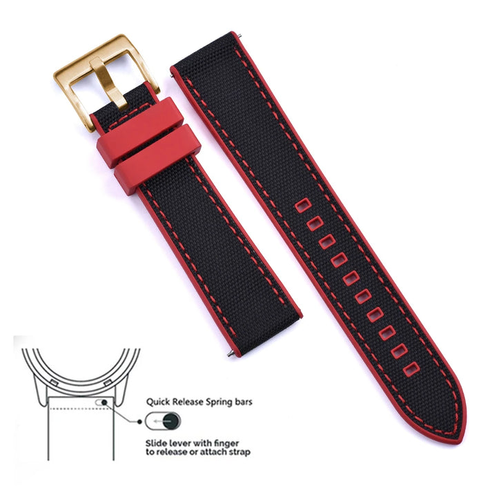 New Design Hybrid FKM Watch Strap 20mm 22mm Fluoro Rubber Canvas Nylon Watchbands Quick Release For Each Brand Diving Watches
