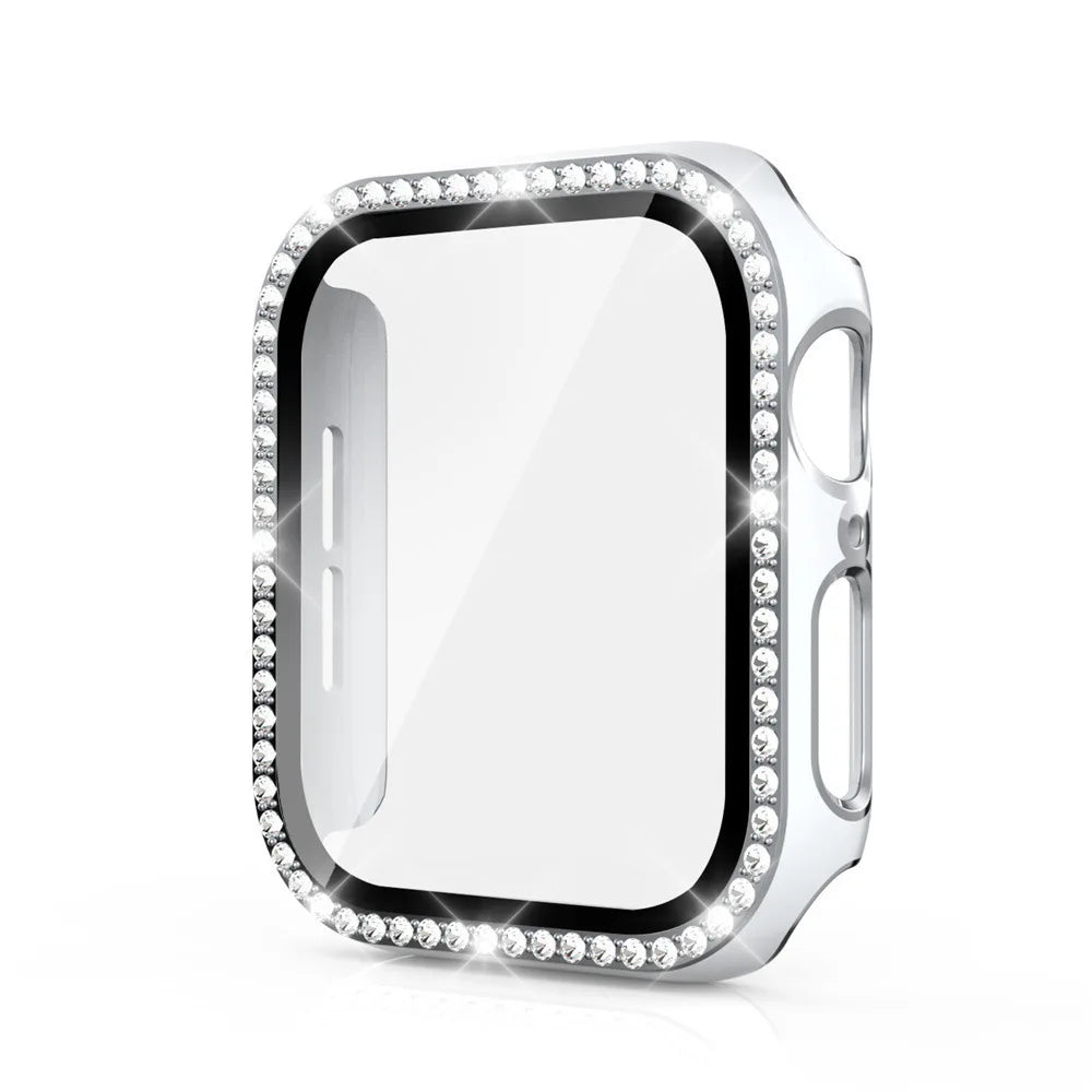 Glass+Cover For Apple Watch Case 45mm 44mm 41mm 40mm 38 42mm Bling Diamond bumper+Screen Protector iwatch series 9 8 7 5 6 4 SE