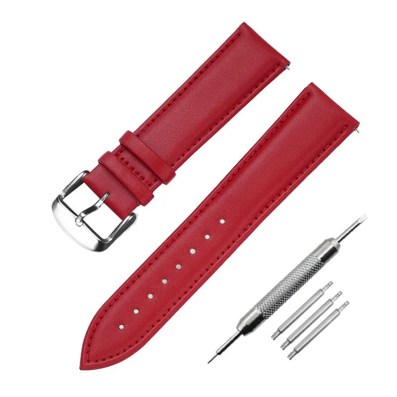 Soft Leather Watch Strap 8–24mm for Men & Women (Purple, Green, Blue)