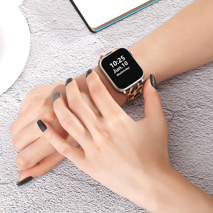 Leopard Leather Apple Watch Band for Women 38–49mm