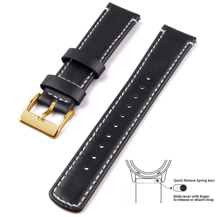 Top Grain Genuine Leather Quick Release Watch Band 20–22mm for Samsung Galaxy Watch