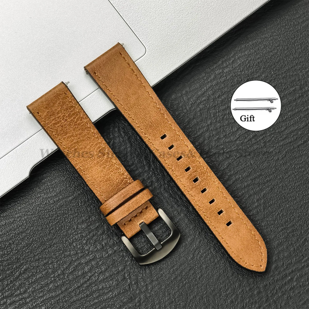 Leather Strap for Samsung Galaxy & Huawei Watches – Vintage Brown (20/22mm)