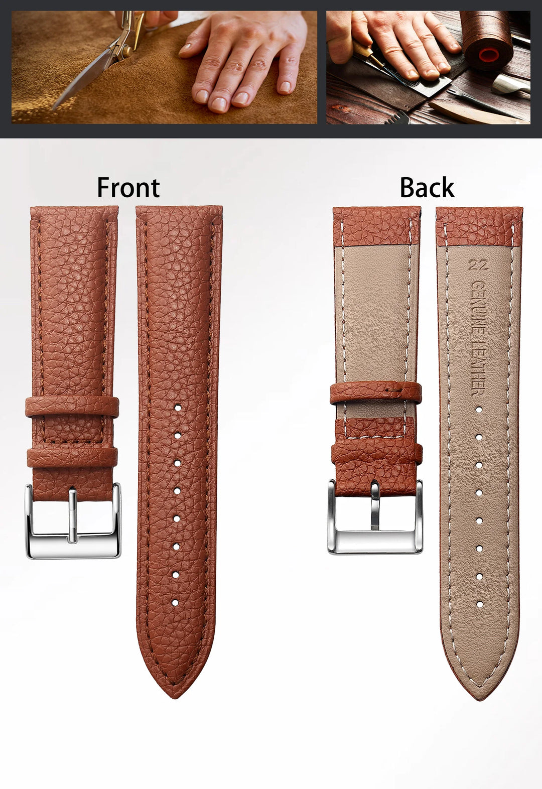SAMCO Genuine Leather Watch Band 12–24mm (With Tool)