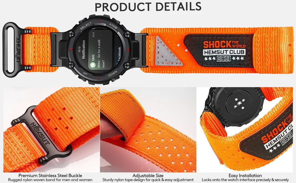 HEMSUT Nylon Watch Strap for Amazfit T-Rex 1/2/Pro – Four Seasons Sports Band
