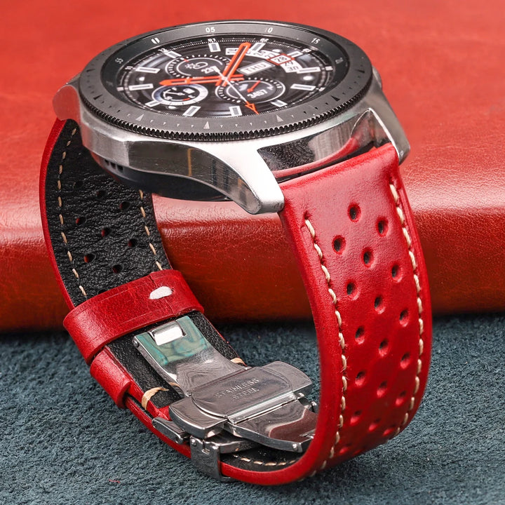 Breathable Genuine Leather Watchband with Deployment Clasp  20mm 22mm 24mm Comfortable Soft Watch Strap